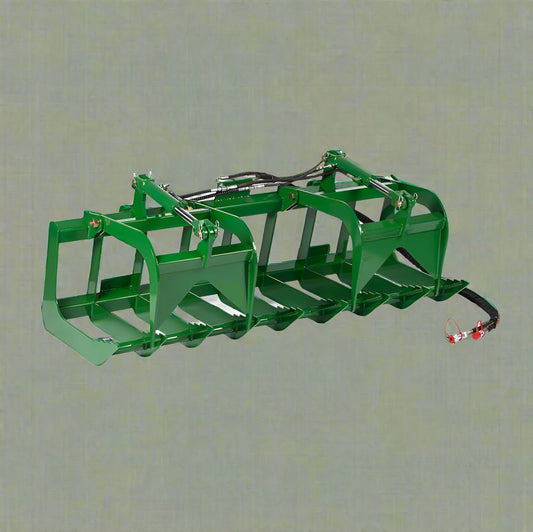 John Deere-compatible root grapple – front view

Dual grapple arms with 25-inch opening – side view