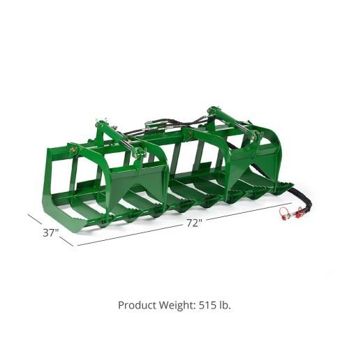 John Deere-compatible root grapple – front view

Dual grapple arms with 25-inch opening – side view