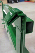  2" receiver hitch mount plate for John Deere tractor – front loader attachment
Heavy-duty green steel hitch plate – fits 200–500 series loaders
Trailer hitch receiver on John Deere mount plate – model MPJD51