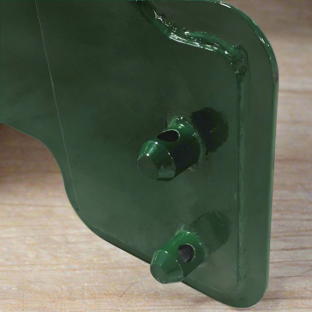  2" receiver hitch mount plate for John Deere tractor – front loader attachment
Heavy-duty green steel hitch plate – fits 200–500 series loaders
Trailer hitch receiver on John Deere mount plate – model MPJD51