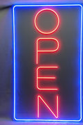 “Jumbo 5ft x 3ft vertical LED open sign glowing in blue and red”

“Wall-mounted vertical neon OPEN sign with acrylic backing”

“Commercial jumbo neon open sign for storefront window”