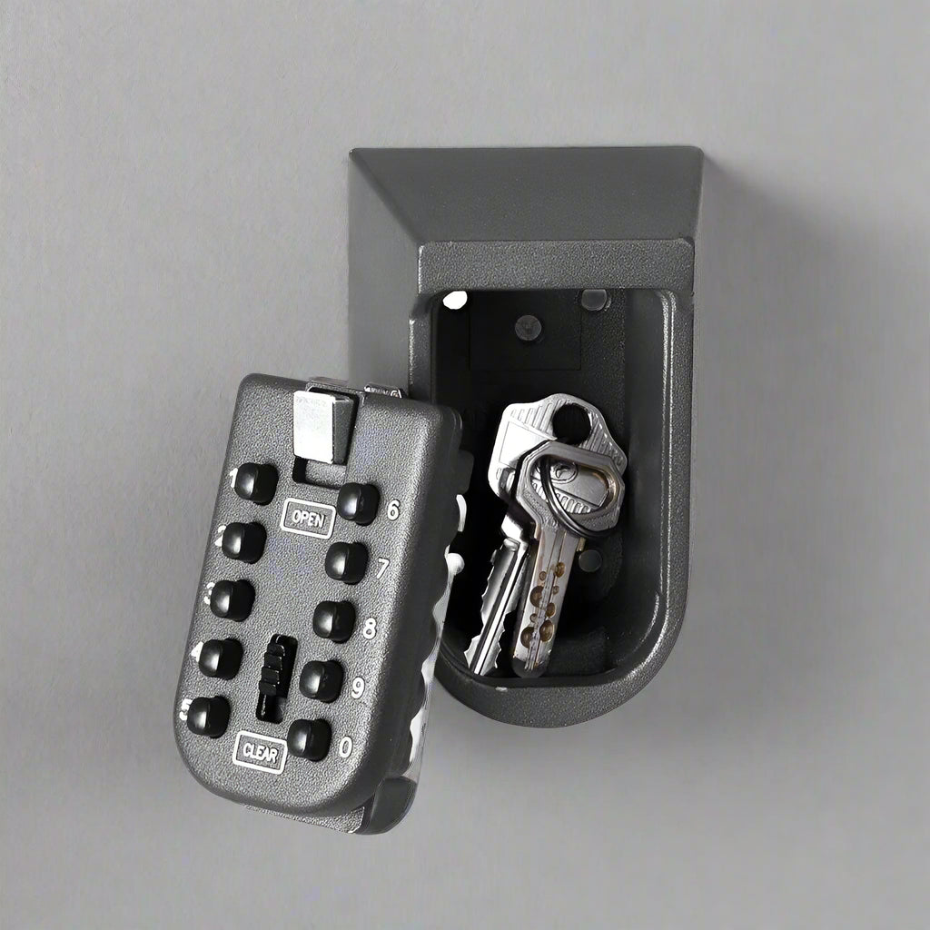 KS10 Keyless Combination Lockbox – Gray and Black Wall-Mounted Key Storage with 4-Digit Code