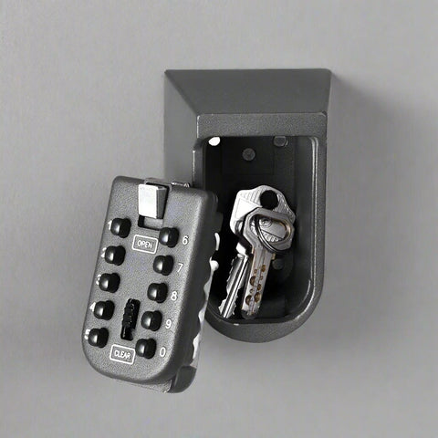 KS10 Keyless Combination Lockbox – Gray and Black Wall-Mounted Key Storage with 4-Digit Code