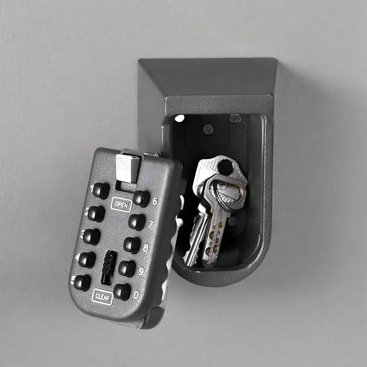 KS10 Keyless Combination Lockbox – Gray and Black Wall-Mounted Key Storage with 4-Digit Code