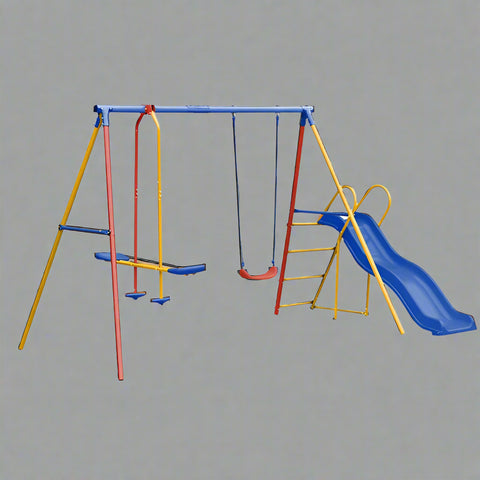 Colorful Kids Playground Set with Slide, Swings, and Air-Glider for Ages 3 to 8