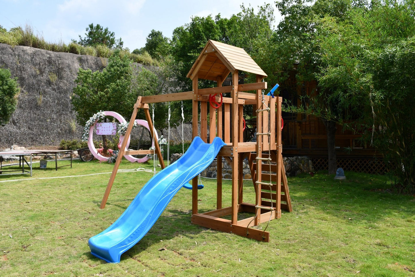 Wooden Backyard Kids Swing Set & Slide – Model C627 Outdoor Play Structure