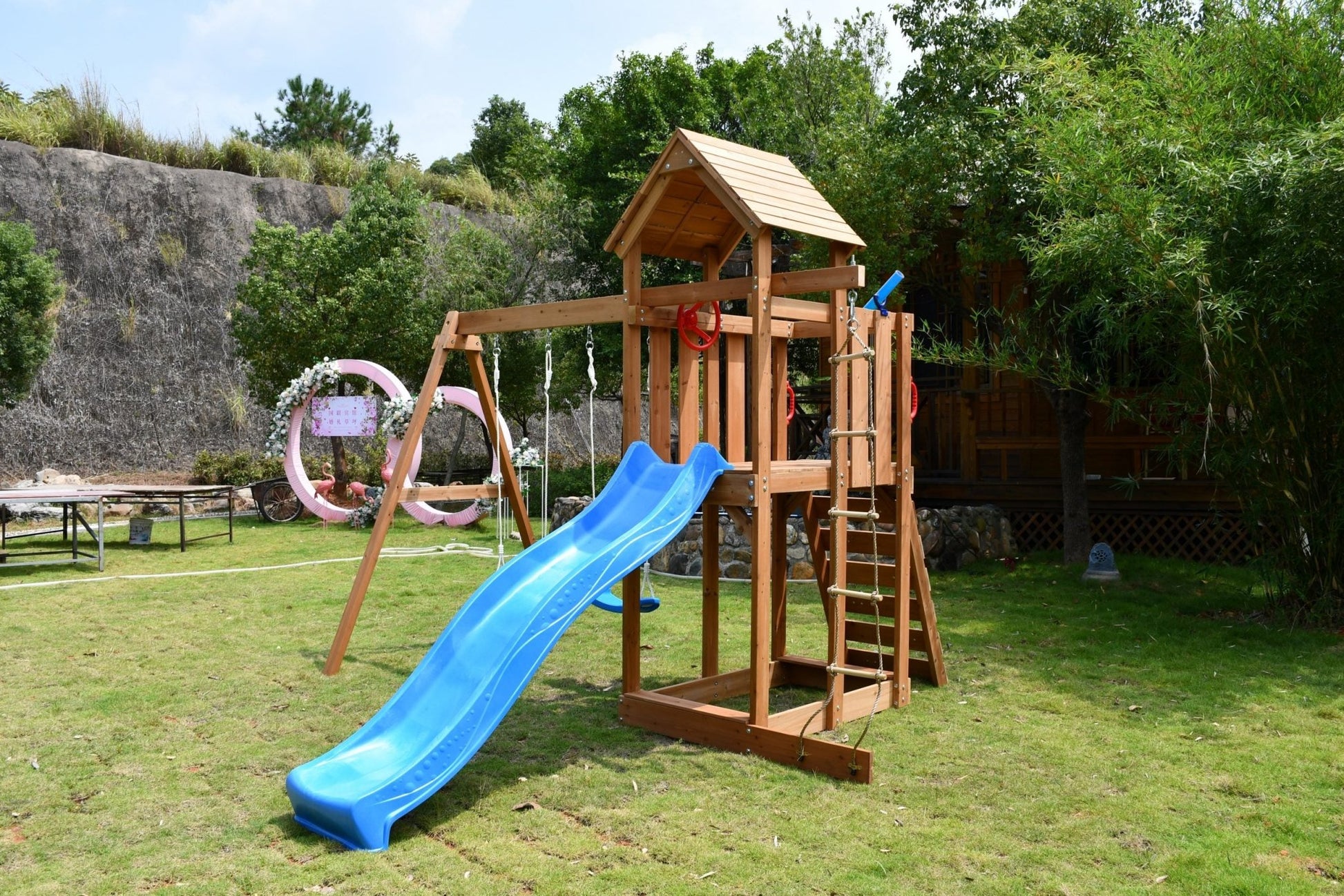 Wooden Backyard Kids Swing Set & Slide – Model C627 Outdoor Play Structure