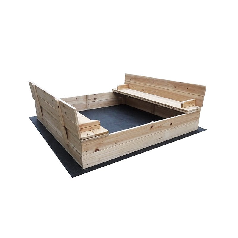 Kids wooden sandbox with cover in backyard setting

Lockable outdoor sandbox filled with sand and toys

Square wooden sandbox with kids playing

Beige sandbox for toddlers in garden area

Assembled kids outdoor sandbox with weather-resistant design