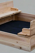 Kids wooden sandbox with cover in backyard setting

Lockable outdoor sandbox filled with sand and toys

Square wooden sandbox with kids playing

Beige sandbox for toddlers in garden area

Assembled kids outdoor sandbox with weather-resistant design