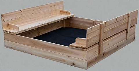 Kids wooden sandbox with cover in backyard setting

Lockable outdoor sandbox filled with sand and toys

Square wooden sandbox with kids playing

Beige sandbox for toddlers in garden area

Assembled kids outdoor sandbox with weather-resistant design