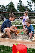 Kids wooden sandbox with cover in backyard setting

Lockable outdoor sandbox filled with sand and toys

Square wooden sandbox with kids playing

Beige sandbox for toddlers in garden area

Assembled kids outdoor sandbox with weather-resistant design