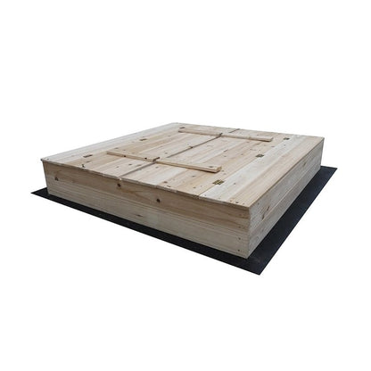 Kids wooden sandbox with cover in backyard setting

Lockable outdoor sandbox filled with sand and toys

Square wooden sandbox with kids playing

Beige sandbox for toddlers in garden area

Assembled kids outdoor sandbox with weather-resistant design