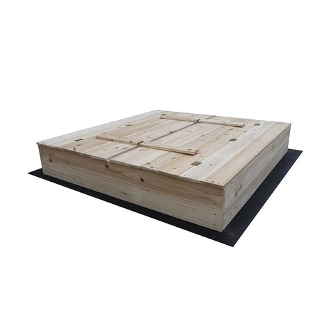 Kids wooden sandbox with cover in backyard setting

Lockable outdoor sandbox filled with sand and toys

Square wooden sandbox with kids playing

Beige sandbox for toddlers in garden area

Assembled kids outdoor sandbox with weather-resistant design