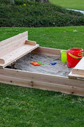 Kids wooden sandbox with cover in backyard setting

Lockable outdoor sandbox filled with sand and toys

Square wooden sandbox with kids playing

Beige sandbox for toddlers in garden area

Assembled kids outdoor sandbox with weather-resistant design