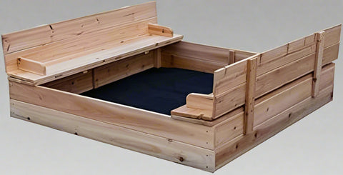 Kids wooden sandbox with cover in backyard setting

Lockable outdoor sandbox filled with sand and toys

Square wooden sandbox with kids playing

Beige sandbox for toddlers in garden area

Assembled kids outdoor sandbox with weather-resistant design