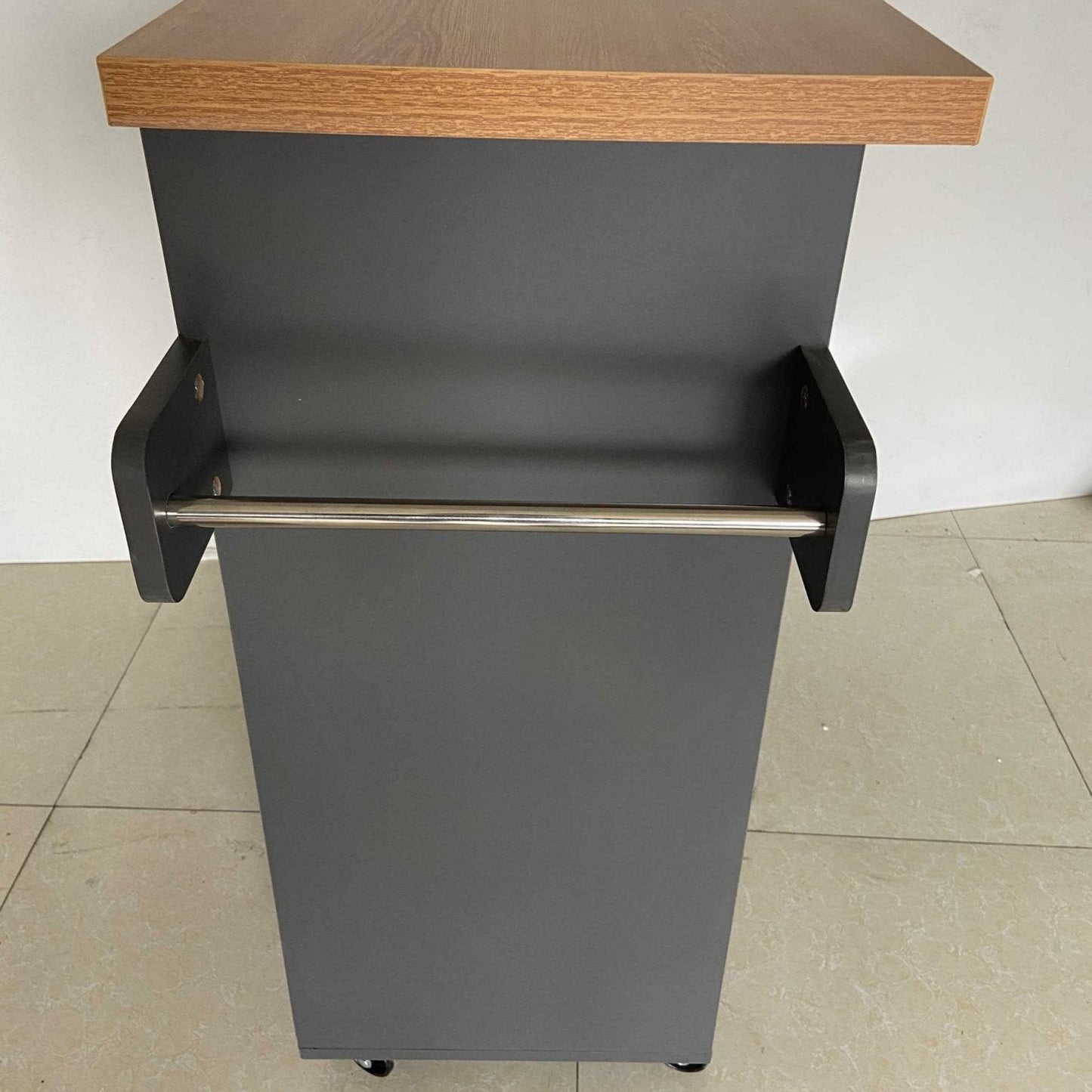 "Rolling kitchen island cart with wood and metal frame, spice rack, drawer, and cabinet – Models 42301 & 4230"