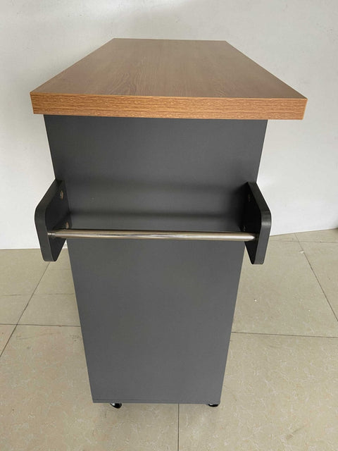 "Rolling kitchen island cart with wood and metal frame, spice rack, drawer, and cabinet – Models 42301 & 4230"