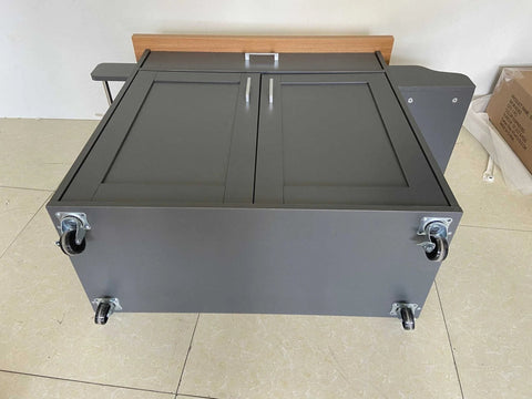 "Rolling kitchen island cart with wood and metal frame, spice rack, drawer, and cabinet – Models 42301 & 4230"