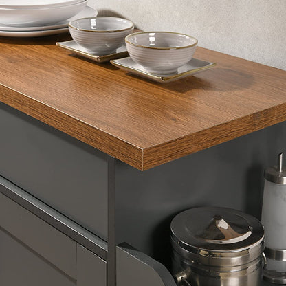 "Rolling kitchen island cart with wood and metal frame, spice rack, drawer, and cabinet – Models 42301 & 4230"