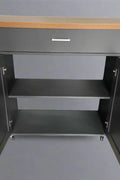 "Rolling kitchen island cart with wood and metal frame, spice rack, drawer, and cabinet – Models 42301 & 4230"