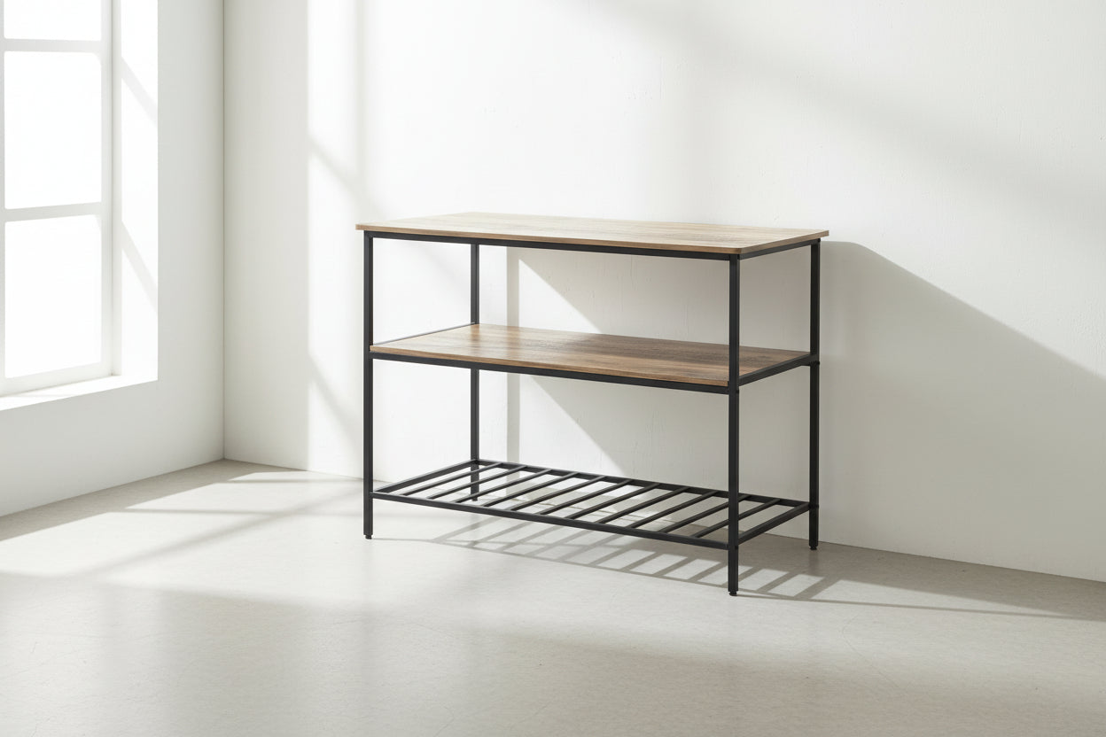 New Kitchen & Utility Storage Rack – Industrial Greige & Black 3 - Tier Shelf TLKR2503 - with | Sold by Uncle Wiener's Wholesale