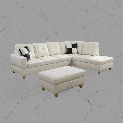 Modern L-Shaped Sectional Sofa with Ottoman - Right Facing Configuration

Living Room Setup with Black L-Shaped Sectional and Ottoman

Tufted Cushion Detail on Modern Sectional Sofa

Family Room with White L-Shaped Sectional Sofa
