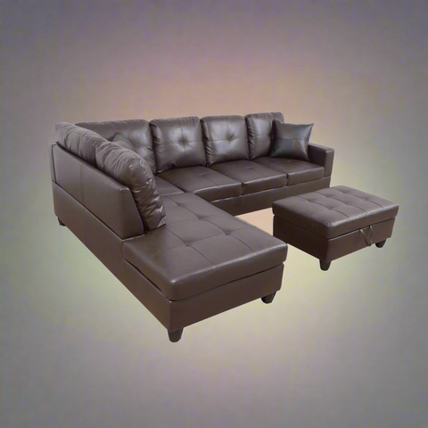 Modern L-Shaped Sectional Sofa with Ottoman - Right Facing Configuration

Living Room Setup with Black L-Shaped Sectional and Ottoman

Tufted Cushion Detail on Modern Sectional Sofa

Family Room with White L-Shaped Sectional Sofa