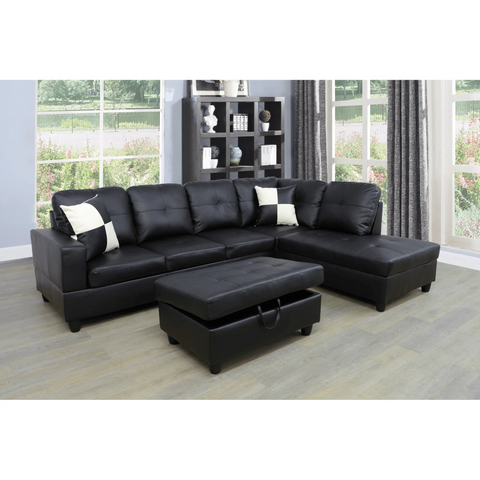 Modern L-Shaped Sectional Sofa with Ottoman - Right Facing Configuration

Living Room Setup with Black L-Shaped Sectional and Ottoman

Tufted Cushion Detail on Modern Sectional Sofa

Family Room with White L-Shaped Sectional Sofa