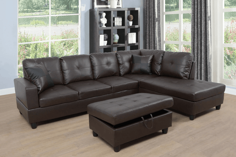 Modern L-Shaped Sectional Sofa with Ottoman - Right Facing Configuration

Living Room Setup with Black L-Shaped Sectional and Ottoman

Tufted Cushion Detail on Modern Sectional Sofa

Family Room with White L-Shaped Sectional Sofa