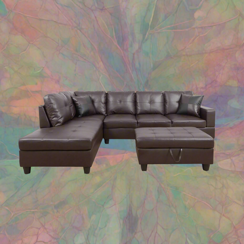 Modern L-Shaped Sectional Sofa with Ottoman - Right Facing Configuration

Living Room Setup with Black L-Shaped Sectional and Ottoman

Tufted Cushion Detail on Modern Sectional Sofa

Family Room with White L-Shaped Sectional Sofa
