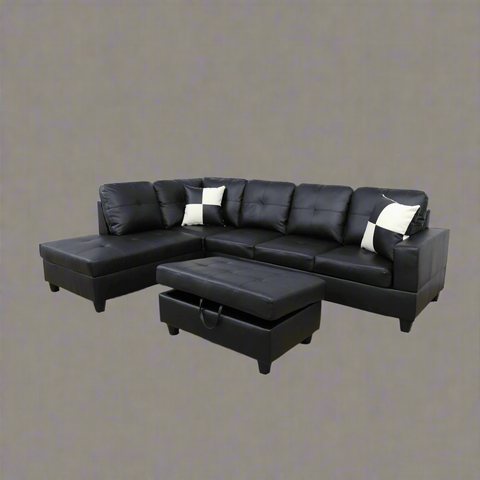 Modern L-Shaped Sectional Sofa with Ottoman - Right Facing Configuration

Living Room Setup with Black L-Shaped Sectional and Ottoman

Tufted Cushion Detail on Modern Sectional Sofa

Family Room with White L-Shaped Sectional Sofa
