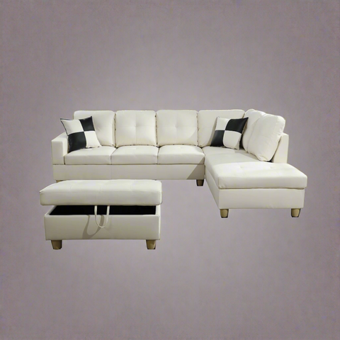 Modern L-Shaped Sectional Sofa with Ottoman - Right Facing Configuration

Living Room Setup with Black L-Shaped Sectional and Ottoman

Tufted Cushion Detail on Modern Sectional Sofa

Family Room with White L-Shaped Sectional Sofa