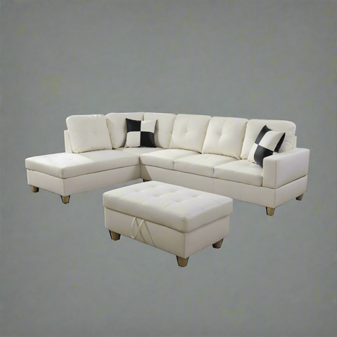 Modern L-Shaped Sectional Sofa with Ottoman - Right Facing Configuration

Living Room Setup with Black L-Shaped Sectional and Ottoman

Tufted Cushion Detail on Modern Sectional Sofa

Family Room with White L-Shaped Sectional Sofa