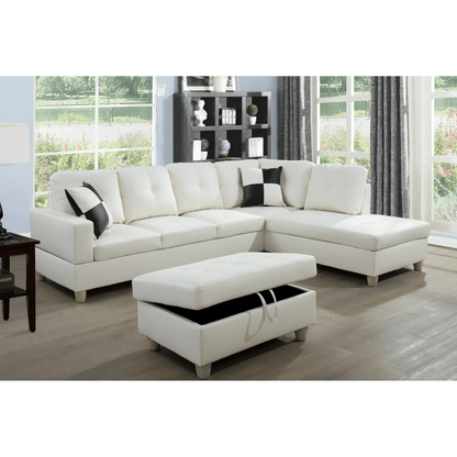 Modern L-Shaped Sectional Sofa with Ottoman - Right Facing Configuration

Living Room Setup with Black L-Shaped Sectional and Ottoman

Tufted Cushion Detail on Modern Sectional Sofa

Family Room with White L-Shaped Sectional Sofa