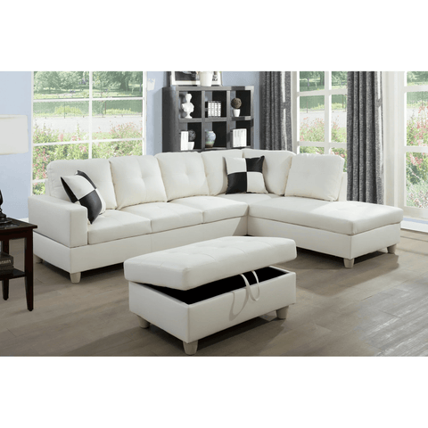 Modern L-Shaped Sectional Sofa with Ottoman - Right Facing Configuration

Living Room Setup with Black L-Shaped Sectional and Ottoman

Tufted Cushion Detail on Modern Sectional Sofa

Family Room with White L-Shaped Sectional Sofa