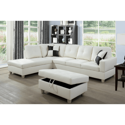 Modern L-Shaped Sectional Sofa with Ottoman - Right Facing Configuration

Living Room Setup with Black L-Shaped Sectional and Ottoman

Tufted Cushion Detail on Modern Sectional Sofa

Family Room with White L-Shaped Sectional Sofa