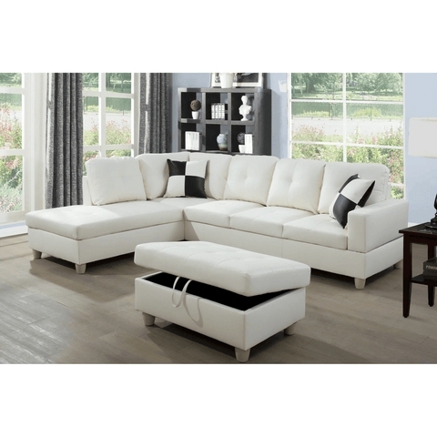 Modern L-Shaped Sectional Sofa with Ottoman - Right Facing Configuration

Living Room Setup with Black L-Shaped Sectional and Ottoman

Tufted Cushion Detail on Modern Sectional Sofa

Family Room with White L-Shaped Sectional Sofa