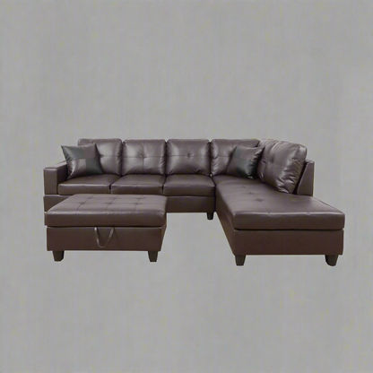 Modern L-Shaped Sectional Sofa with Ottoman - Right Facing Configuration

Living Room Setup with Black L-Shaped Sectional and Ottoman

Tufted Cushion Detail on Modern Sectional Sofa

Family Room with White L-Shaped Sectional Sofa
