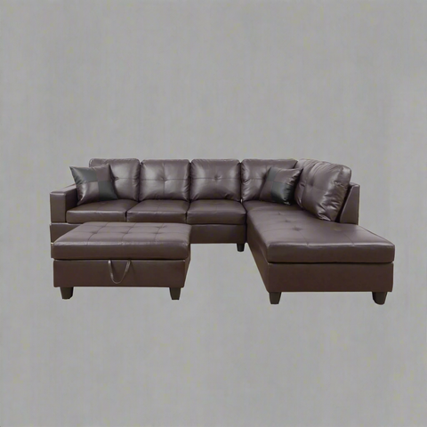 Modern L-Shaped Sectional Sofa with Ottoman - Right Facing Configuration

Living Room Setup with Black L-Shaped Sectional and Ottoman

Tufted Cushion Detail on Modern Sectional Sofa

Family Room with White L-Shaped Sectional Sofa