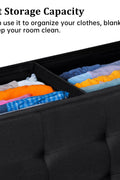 Large foldable black ottoman bench with tufted top
Hidden storage chest bench for bedroom or hallway
Black storage ottoman with modern tufted seat design
