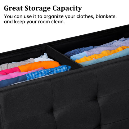 Large foldable black ottoman bench with tufted top
Hidden storage chest bench for bedroom or hallway
Black storage ottoman with modern tufted seat design