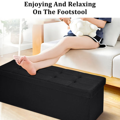 Large foldable black ottoman bench with tufted top
Hidden storage chest bench for bedroom or hallway
Black storage ottoman with modern tufted seat design
