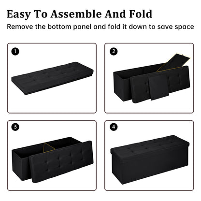 Large foldable black ottoman bench with tufted top
Hidden storage chest bench for bedroom or hallway
Black storage ottoman with modern tufted seat design