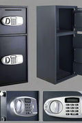 Double Door Digital Safe – Front View

Internal View of Dual Compartments

Safe with Open Drop Slot

Keypad Lock Close-Up

Steel Safe Mounted in Store

Secure Heavy-Duty Cash Safe

Interior with Included Keys