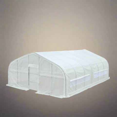 Large 20x30x10 FT walk-in tunnel greenhouse with plastic screen

20x20x10 FT metal frame in backyard

Side view of tunnel greenhouse for gardening use

Heavy-duty frame and plastic cover greenhouse for winter growing