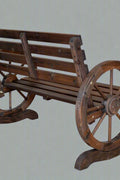“Rustic wooden bench with wagon wheel arms”

“Farmhouse-style outdoor bench for patio”

“Burnt wood garden bench with natural finish”

“Weather-resistant wagon wheel bench WGB62”