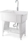 New Large White Utility Sink Laundry Tub with Stainless Steel Faucet – Durable Freestanding Laundry Sink 8575910 - with | Sold by Uncle Wiener's Wholesale