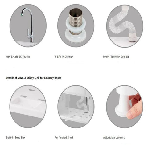 New Large White Utility Sink Laundry Tub with Stainless Steel Faucet – Durable Freestanding Laundry Sink 8575910 - with | Sold by Uncle Wiener's Wholesale