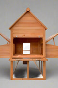 Large wooden backyard chicken coop with galvanized roof, nesting box, and walk-in run
