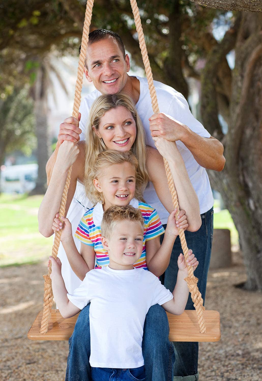Wooden hanging swing set with ropes for indoor and outdoor use
Eco-friendly wooden swing with adjustable ropes and carabiners
Large porch swing seat made from natural wood
Swing set with complete mounting hardware and tree straps
Sturdy wooden swing supporting up to 300 lbs for adults and kids